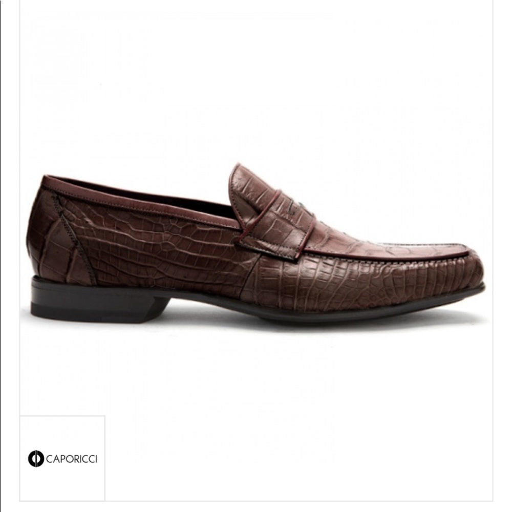 Caporicci 9961 Genuine Alligator Castagno (Dark Brown) Penny Loafers